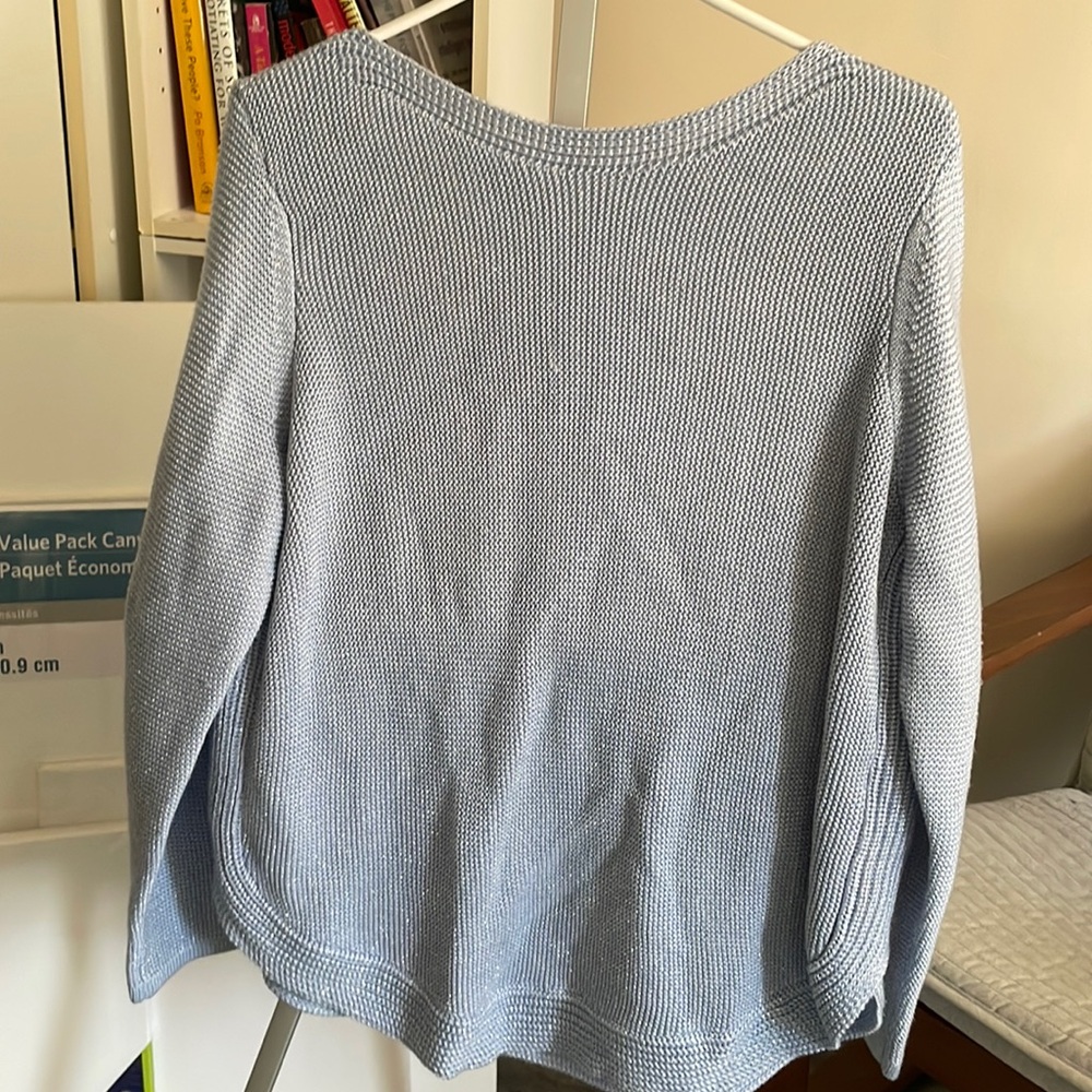 Chico's light blue silver shimmer metallic sweater size 3 like new